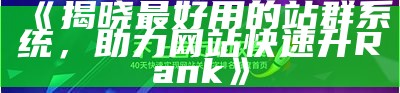 揭晓最好用的站群系统，助力网站快速升Rank