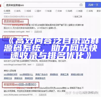 高效问答泛目录站群源码系统，助力网站快速收录与排名优化