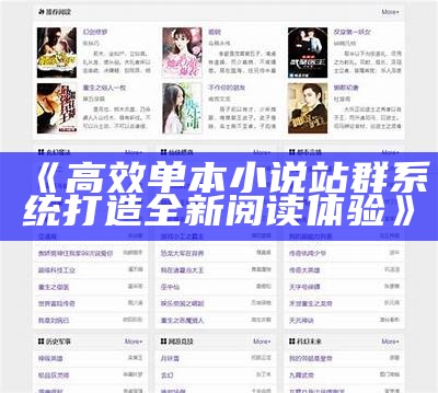 高效单本小说站群系统打造全新阅读体验
