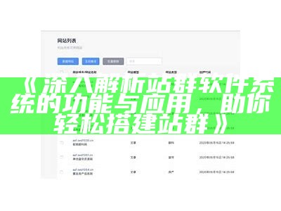 深入解析站群软件系统的功能与运用，助你轻松搭建站群
