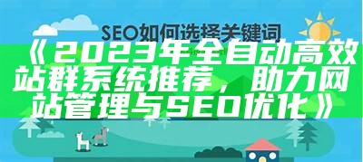 2023年全自动高效站群系统推荐，助力网站管理与SEO优化