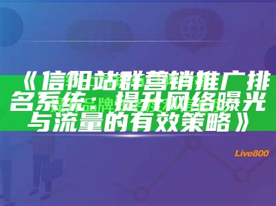 信阳站群营销推广排名系统：提升网络曝光与流量的有效策略